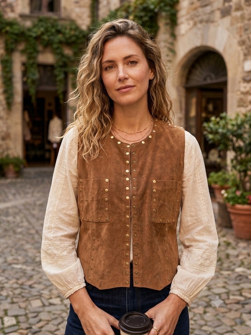 CARLISLE Vintage 100% Suede Studded Snap Vest - Size 8 Boho 80s Western Cowgirl